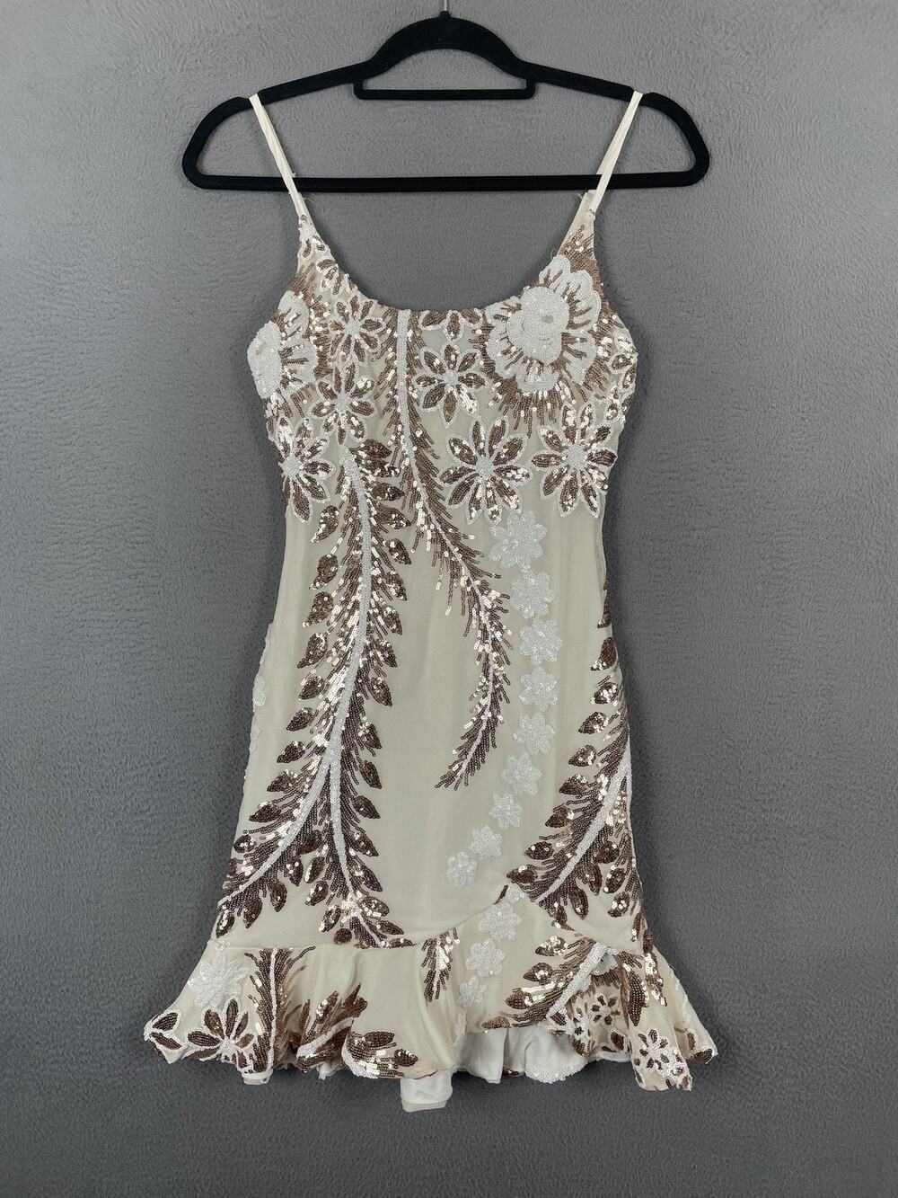Selfie Leslie Slip Dress Womens S White Sequin Floral Short Party Cocktail